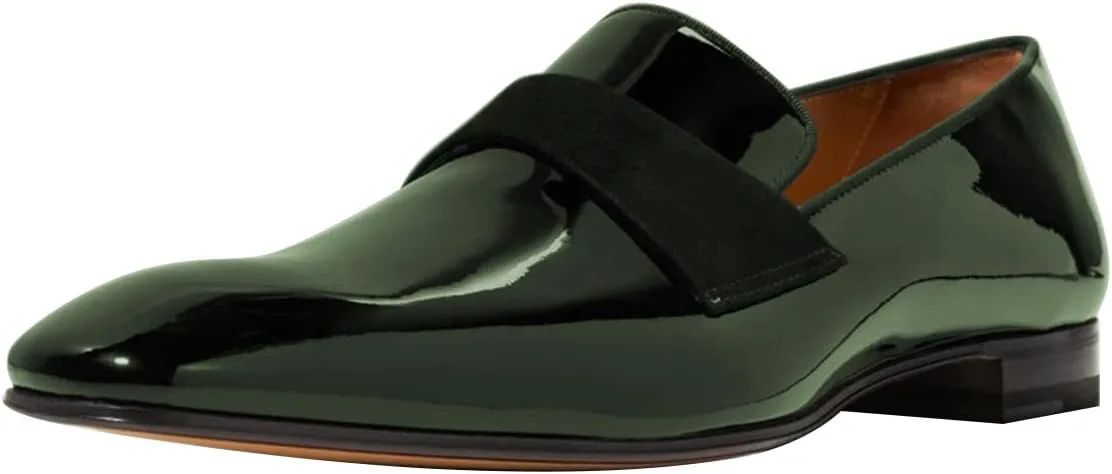 FSJ Men's Square Toe Slip-On Loafers Patent Leather Strap Across Comfortable Casual Formal Wedding Tuxedo Shoes Size 4-16 US, зеленый