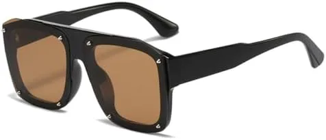 

Модные квадратные солнцезащитные очки для мужчин, большие панк-очки, черные солнцезащитные очки для женщин, винтажные очки с заклепками MTZJH, C2black-brown