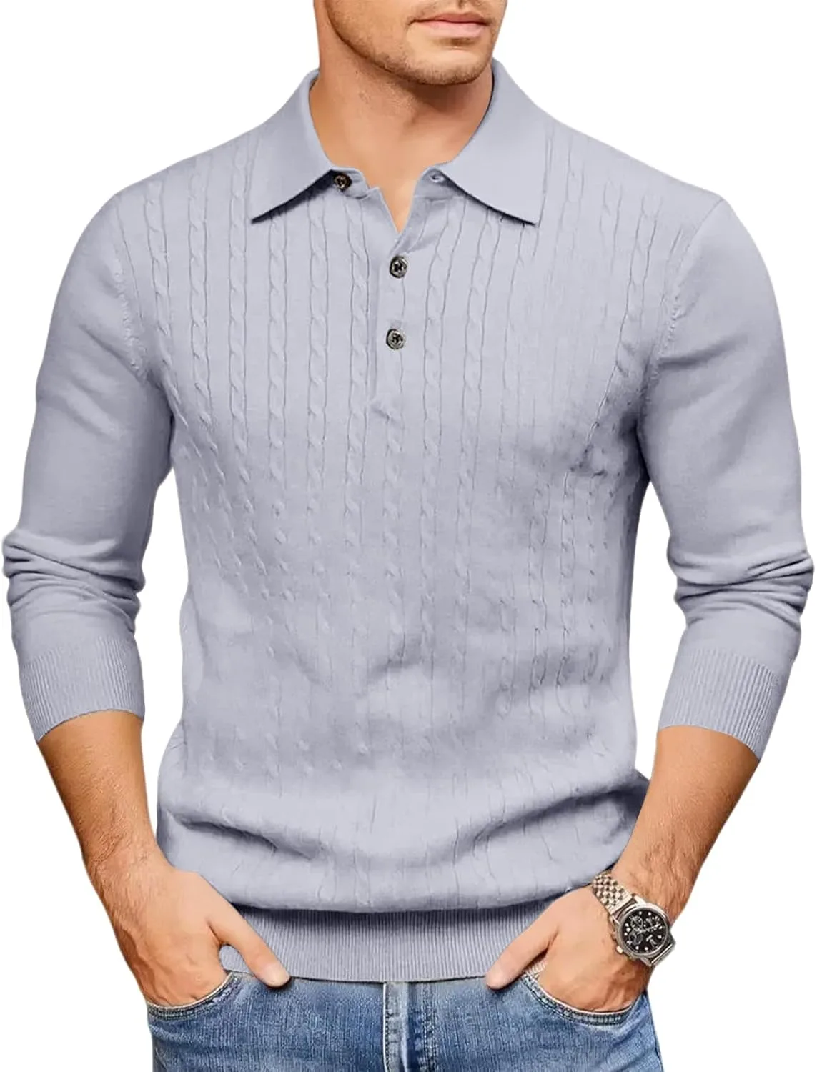 

Мужской свитер-пуловер с молнией на четверть, классическая вязка