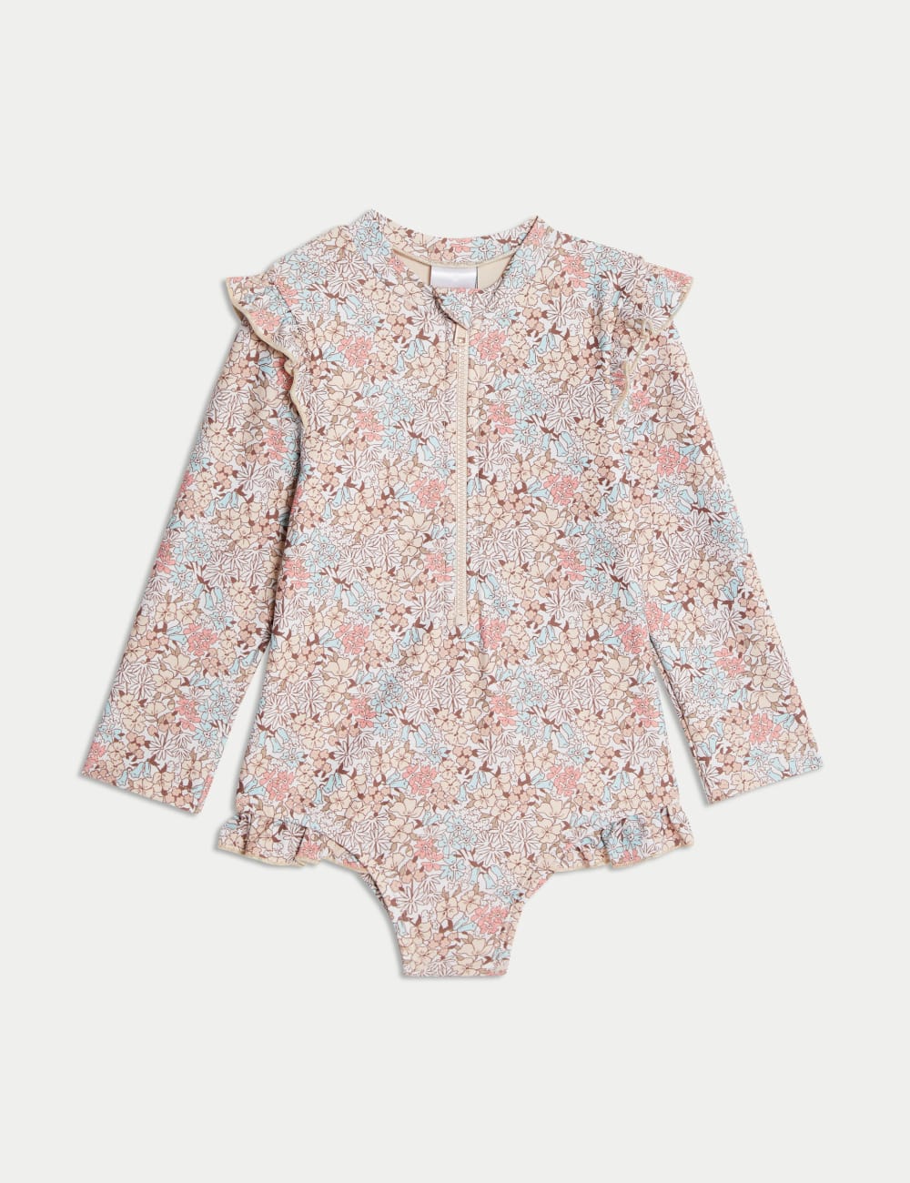 

Купальник Mini Me с цветочным принтом и длинными рукавами на молнии Marks & Spencer, цвет Neutral