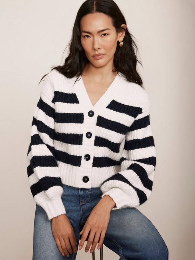 

Кардиган с v-образным вырезом в полоску Mint Velvet, цвет Navy/Ivory
