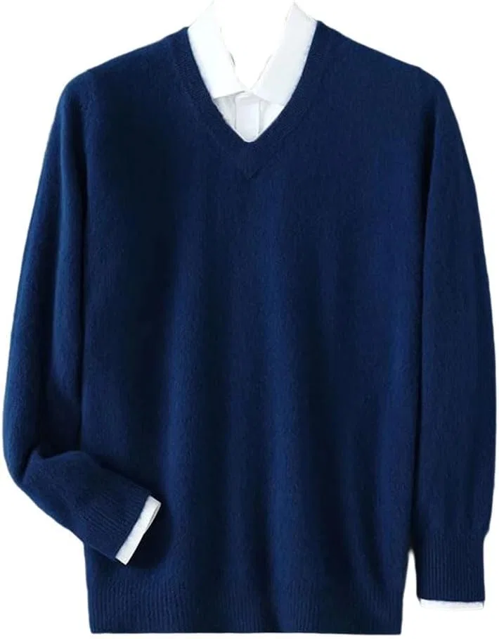 Зимний свитер с V-образным вырезом мужской Mink Cashmere Generic, синий