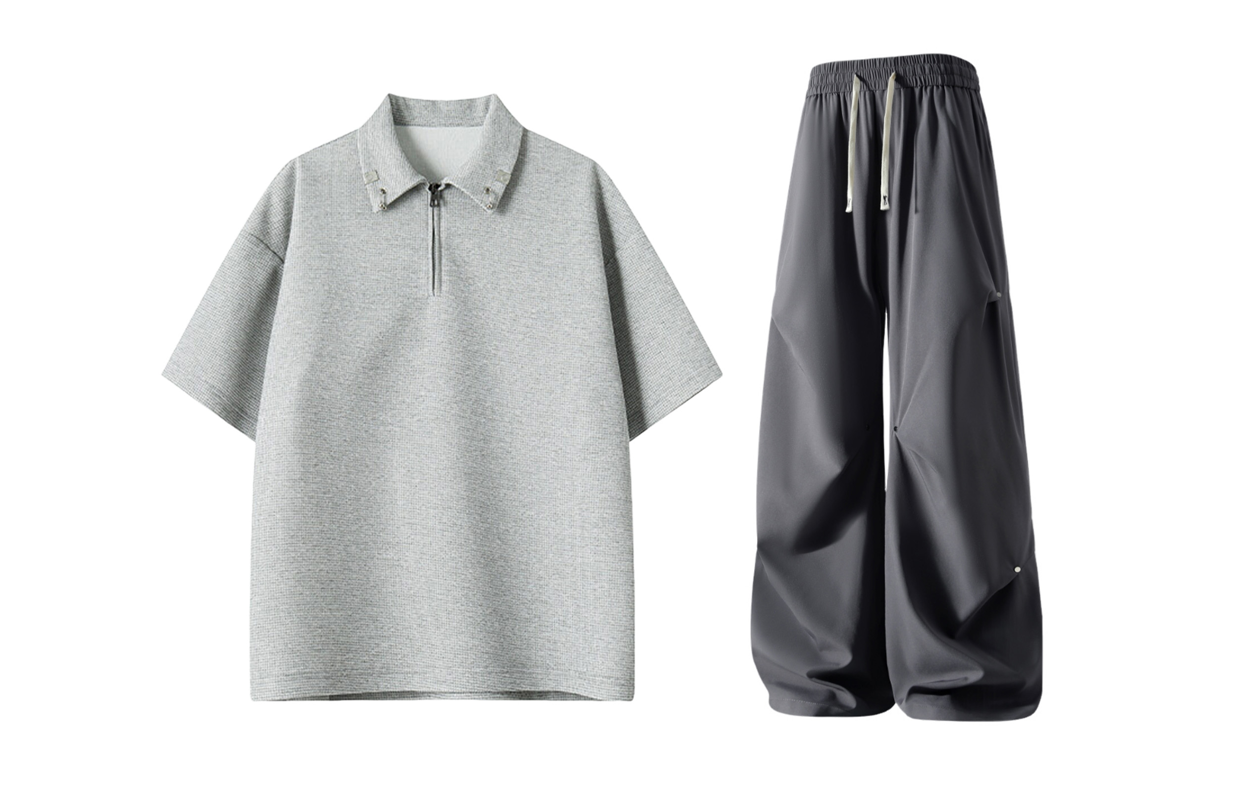 

Повседневная спортивная одежда Unisex с лацканом Moderate X1617, светло-серый short-sleeved+темно-серый stud ice silk pants