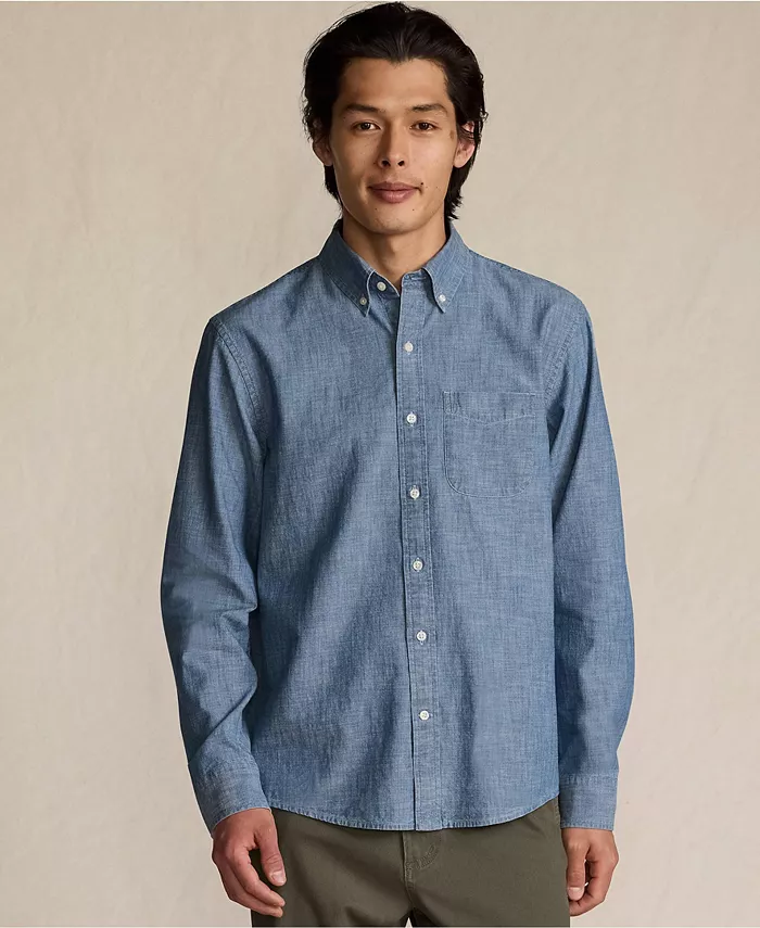 

Мужская рубашка с длинным рукавом из шамбре Lands' End, синий