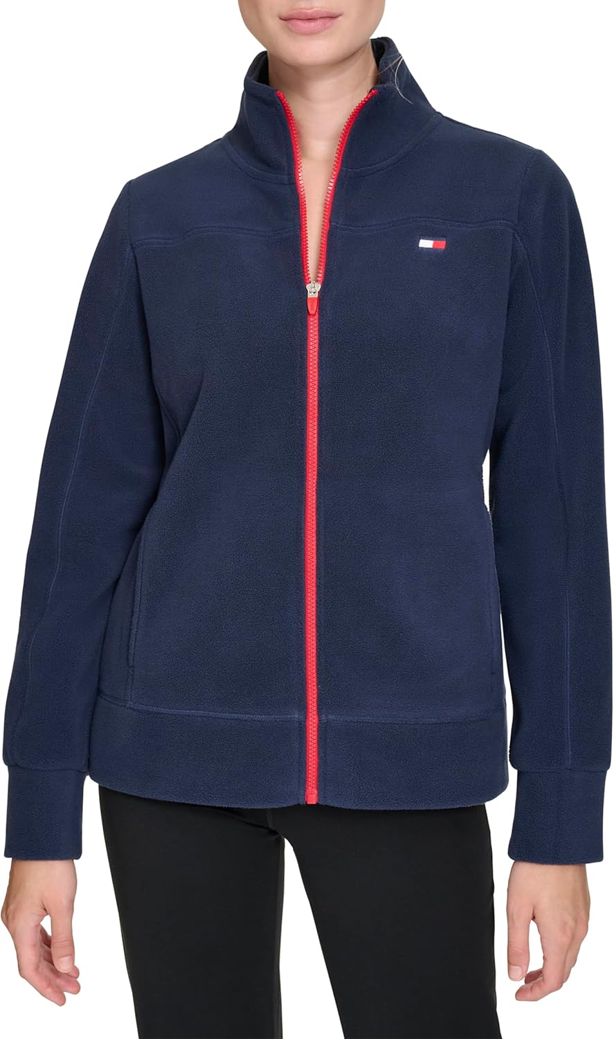 Женская флисовая куртка Tommy Hilfiger с воротником-стойкой и застежкой-молнией, Navy — фото 2