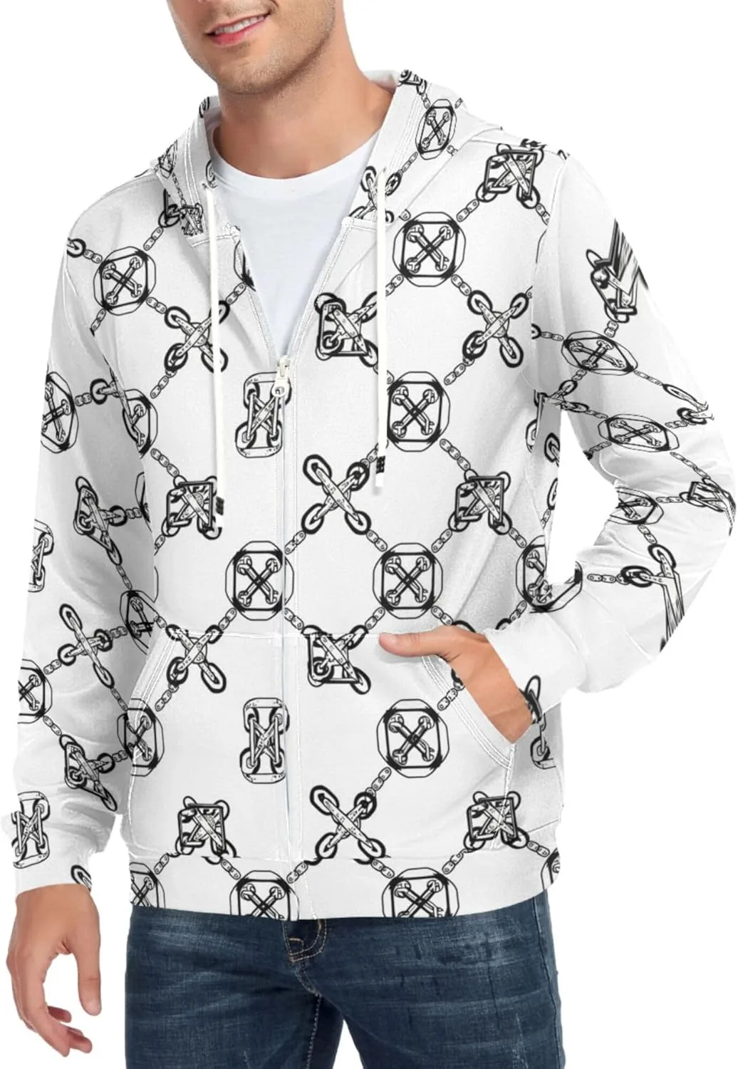 

Мужская толстовка с полной молнией и цепным алмазным узором, с длинными рукавами и карманом CUPADA