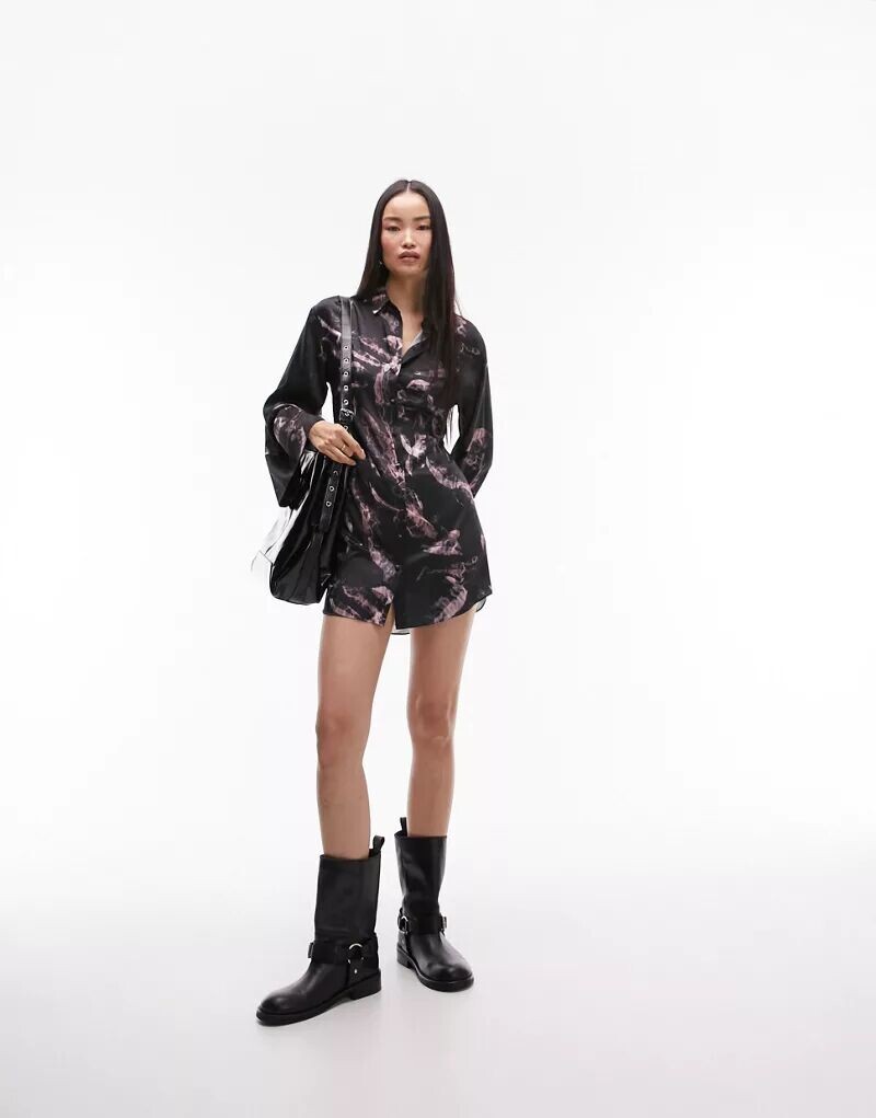 

Короткое платье-кимоно с ярким абстрактным принтом Topshop