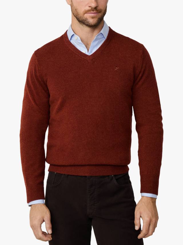 

Пуловер из чистой шерсти с V-образным вырезом Hackett London, Cognac Brown