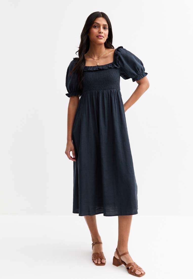 

Повседневное платье NAVY PUFF SLEEVE MIDI DRESS New Look, темно-синий
