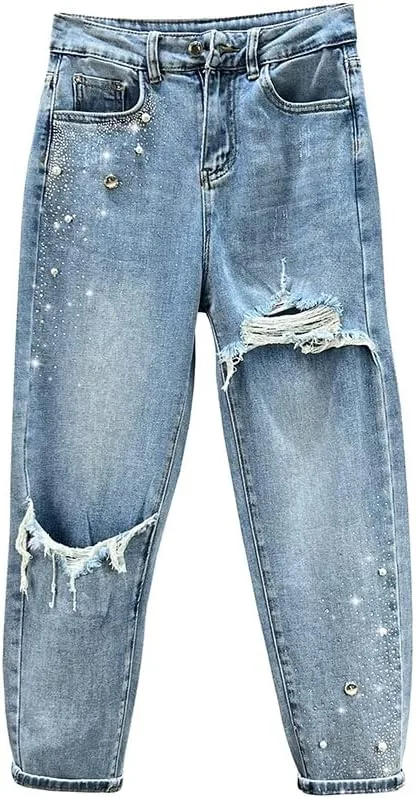 

Джинсы женские High Waist Loose с потертостями GSGRTYJIO