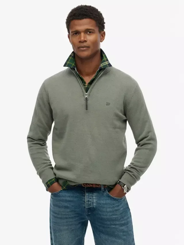 Хлопковый джемпер Essential с половинной молнией, цвет Lily Pad Green Marl Superdry