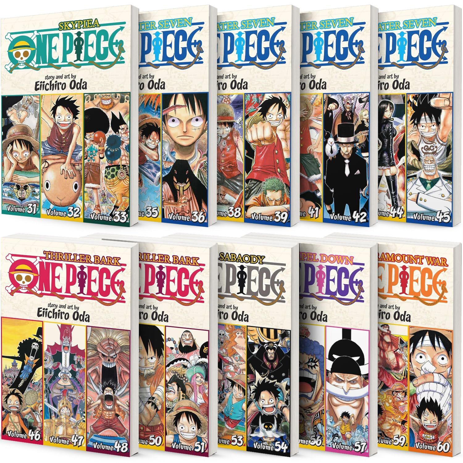 

One Piece 3-in-1 Edition 10-book Manga Set 11-20: Vol. 31-60 by Eiichiro Oda (Viz Media)