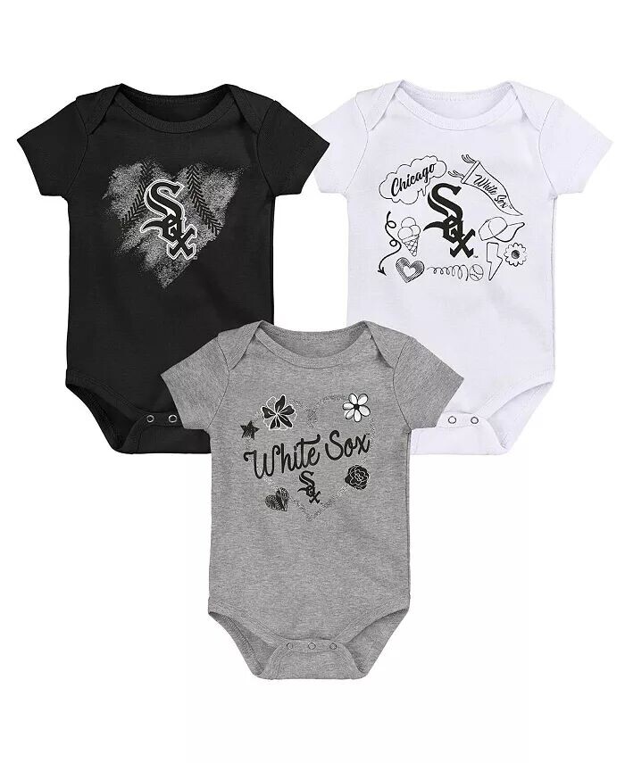 Комплект из 3 боди для новорожденных и младенцев Chicago White Sox черного, белого и серого цвета Outerstuff — фото 3