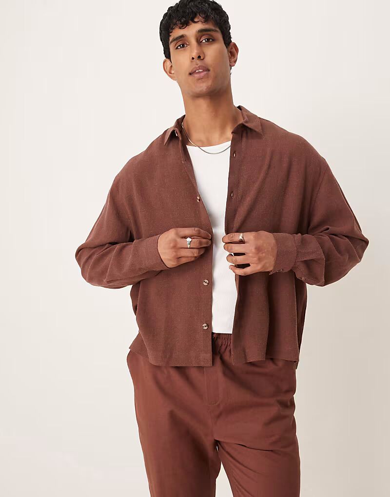 

Рубашка свободного кроя из льняной смеси ASOS DESIGN коричневого цвета