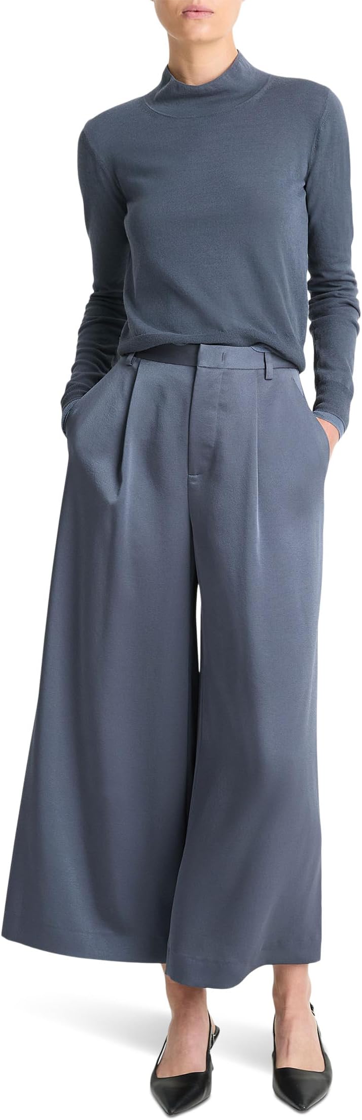 

Брюки Vince Mid-Rise Satin Culottes, цвет Dark Water