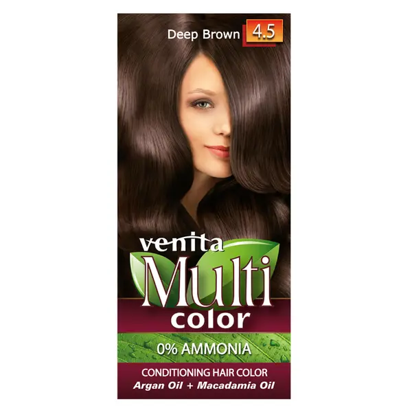 

Краска для волос без аммиака 4.5 темно-коричневый, 1 упаковка. Venita Multicolor, цвет 4.5 deep brown