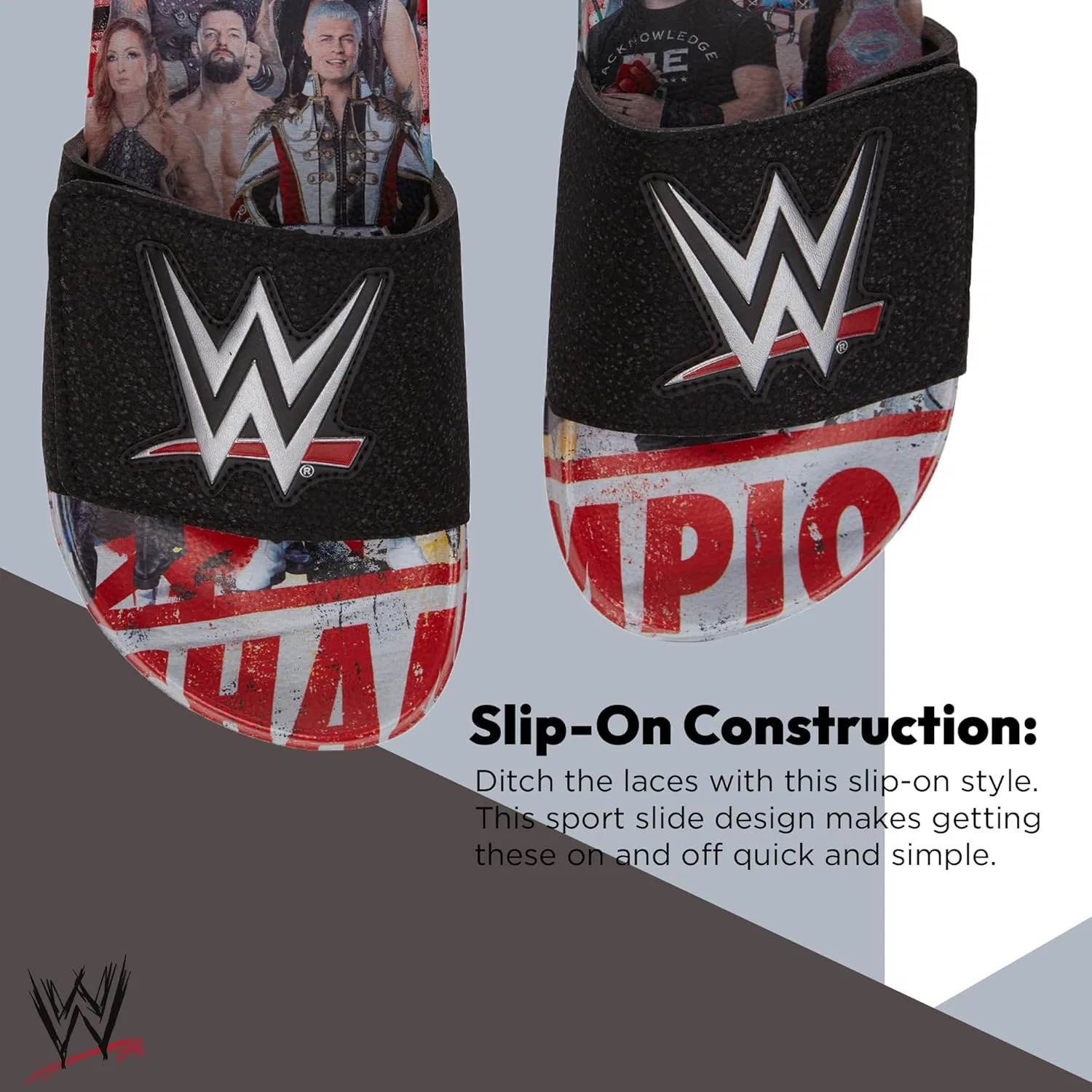Кроссовки-шлепанцы с изображением чемпионского пояса WWE для мужчин - Джон Сина, Роман Рейнс, Сет Роллинз, Black — фото 4