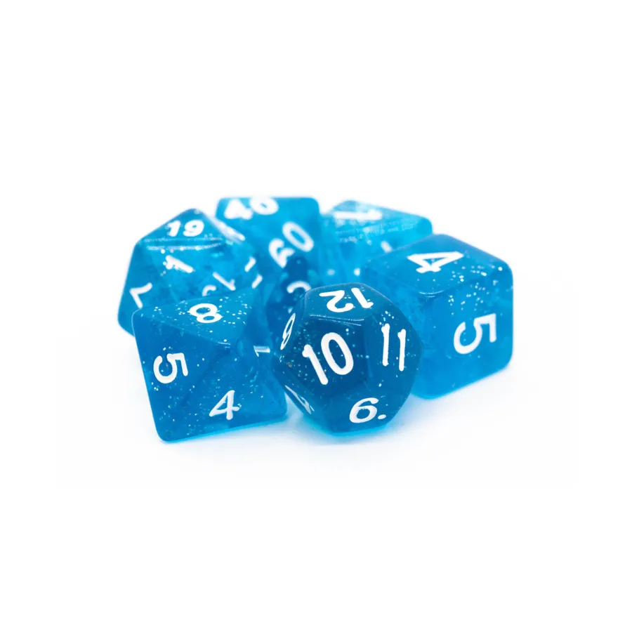 

Poly Set Полупрозрачный синий с белым (7), Acrylic-Resin Dice - Sparkle