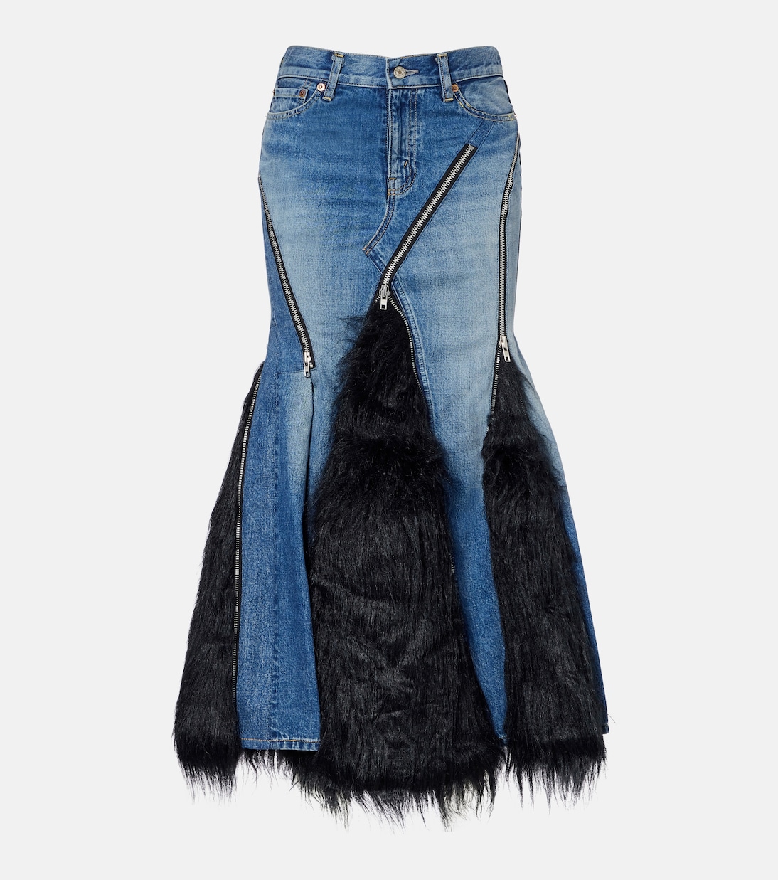 

Юбка макси из денима с низкой посадкой Junya Watanabe, Indigo X Black