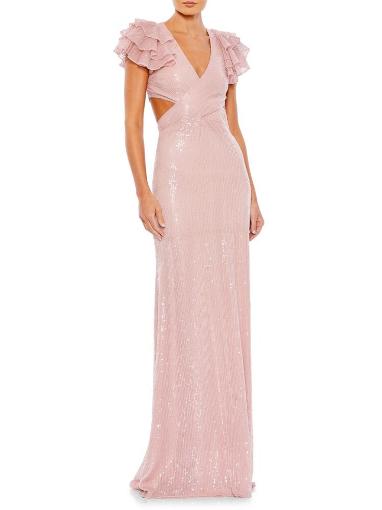 

Платье с пайетками и оборками на рукавах Mac Duggal, цвет Rose