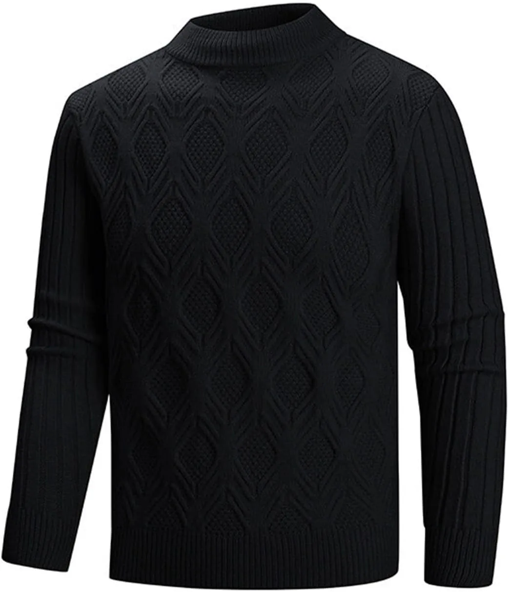 

Мужской свитер с воротником-стойкой и косой вязкой Ctreela