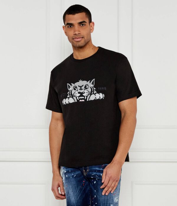 

Футболка с изображением счастливого тигра Oversize fit Kenzo, черный