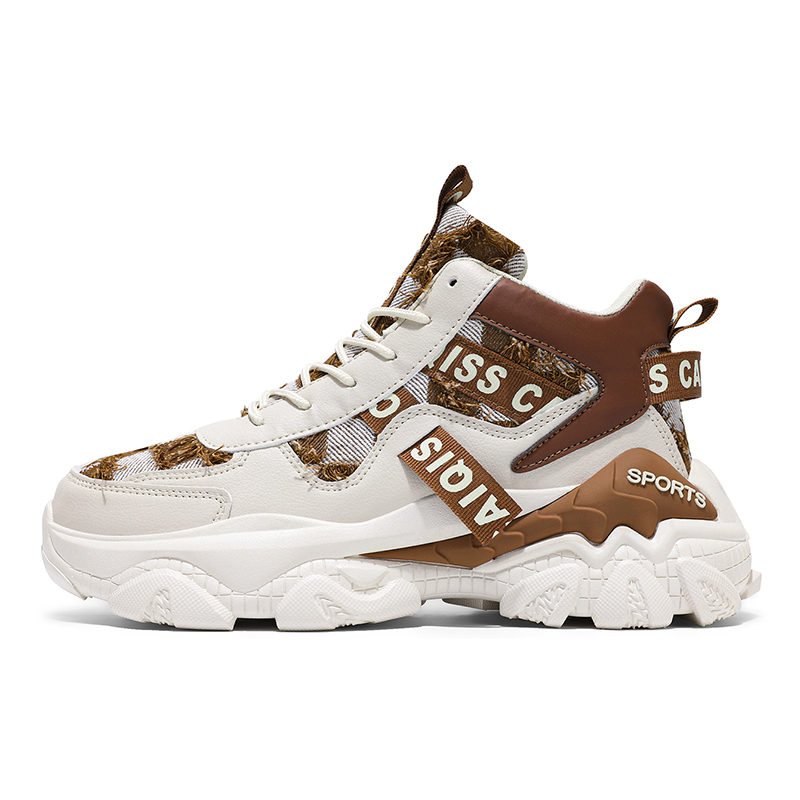 

Скользоустойчивые, износостойкие, дышащие массивные кроссовки-хайтопы мужские TONYBEAR, белый черный