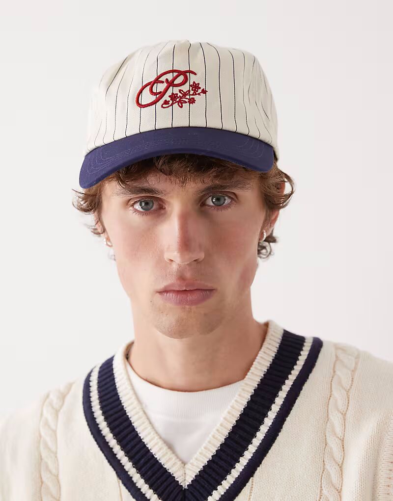 

5-панельная кепка с цветочным логотипом и контрастным козырьком в белую полоску Prohibited