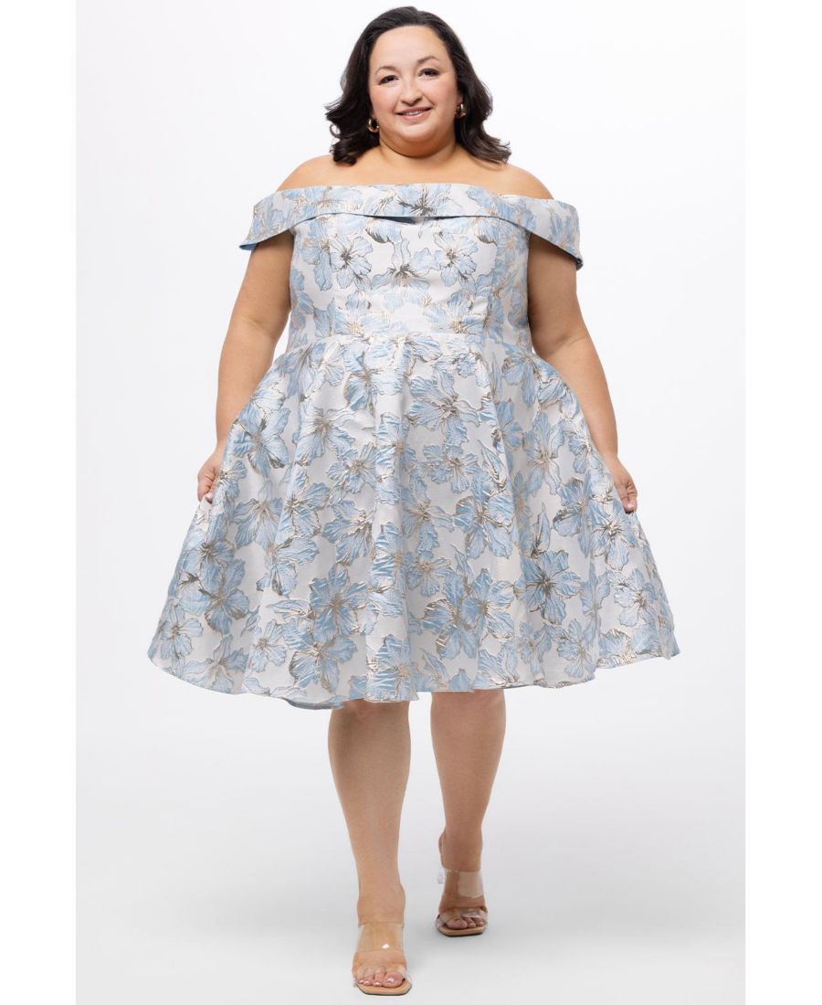 

Женское вечернее платье с открытыми плечами и броским узором Celebrations by Sydney's Closet, Light blue floral