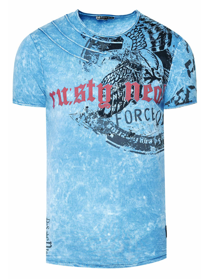 

Выцветшая синяя футболка с принтом орла Rusty Neal, Синий, Выцветшая синяя футболка с принтом орла Rusty Neal