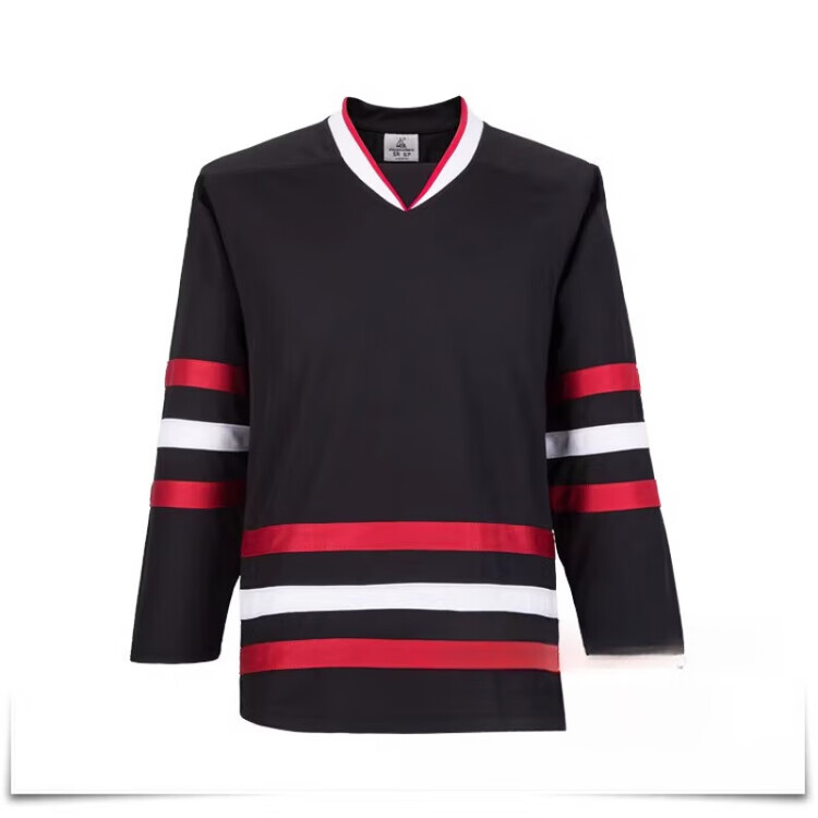 

He Jiagong Новая хоккейная форма 2024, тренировочная футболка для хоккея на траве и льду, черная с красными и белыми полосами, размер универсальный