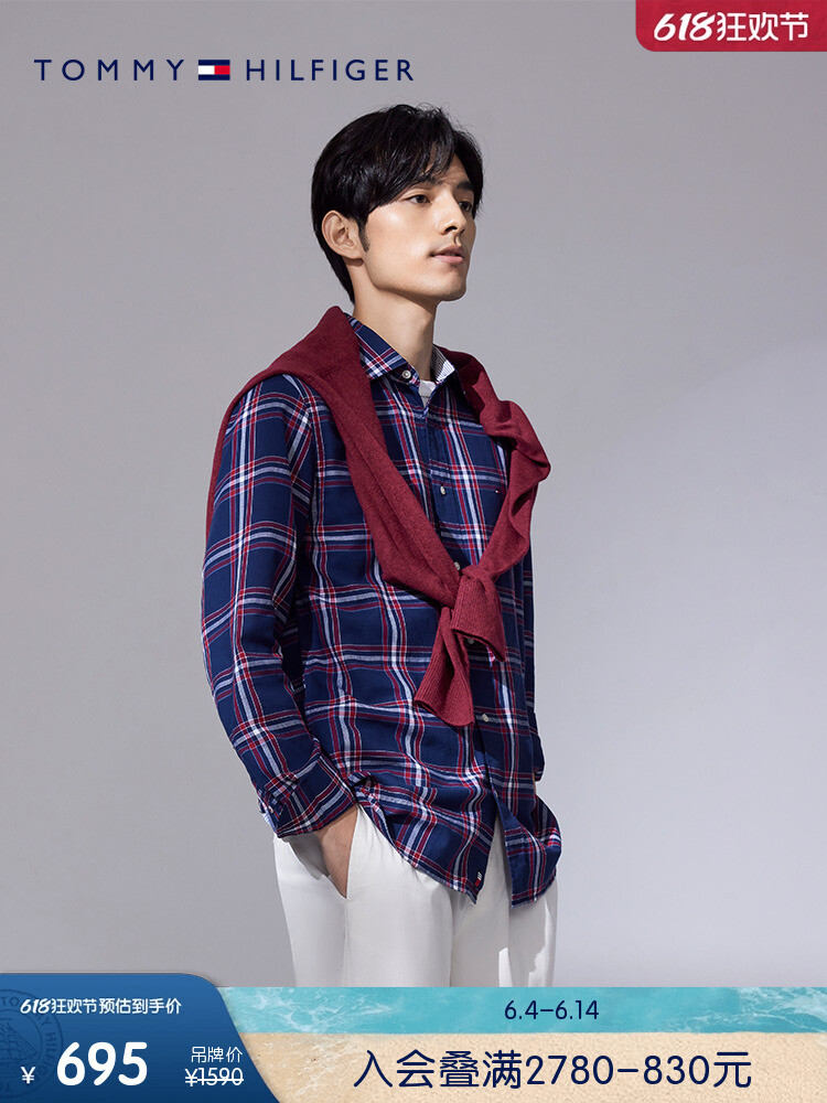 

Рубашка приталенная мужская Tommy Hilfiger в клетку, красный / белый / синий