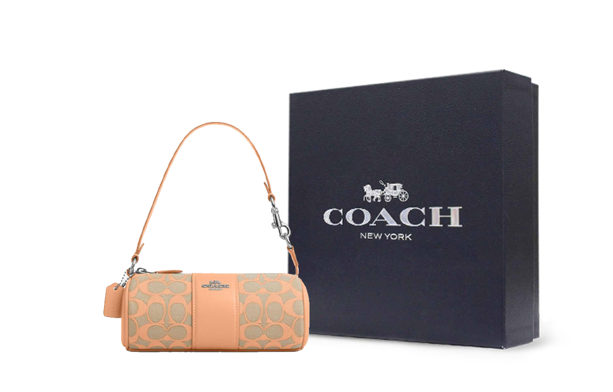 

COACH Женская одноплечевая сумка из ткани с кожаными вставками малого размера светло-оранжевая мультиколор