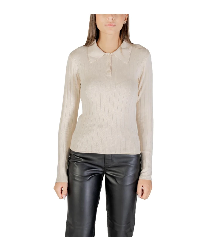 

Бежевый вязаный свитер с классическим воротником Jacqueline De Yong, бежевый