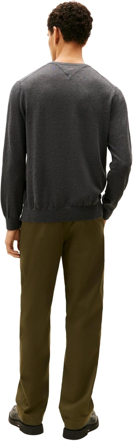 Мужской свитер Tommy Hilfiger Essential из хлопка с длинным рукавом и V-образным вырезом, Asphalt Heather — фото 4
