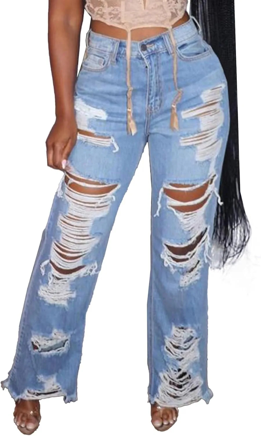 

Famnbro женские рваные джинсы Y2K с высокой талией