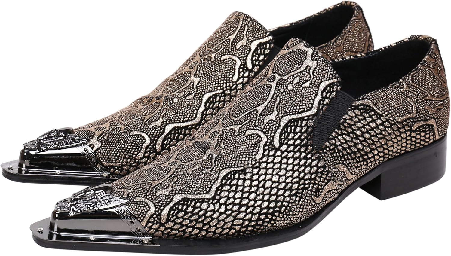 

Мужские лоферы Santimon с острым носком, из мерцающей кожи, модные повседневные туфли с металлическим наконечником в западном стиле, золотой