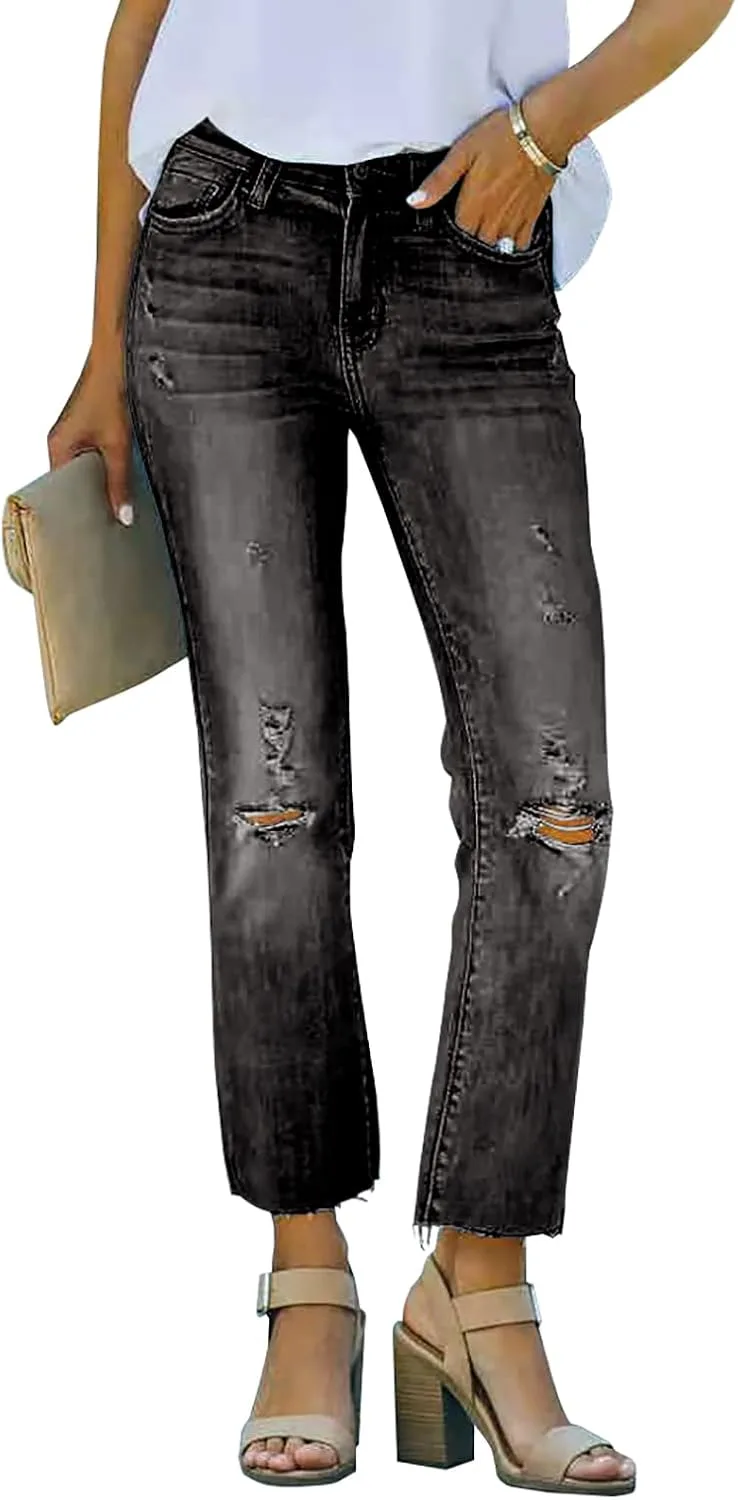 

Necooer женские расклешенные джинсы с классическим клешем и рваным краем