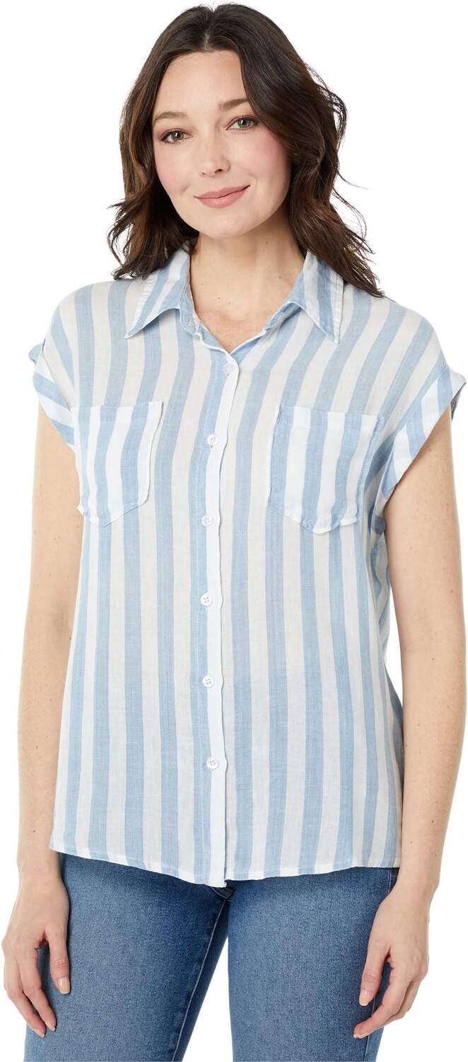 

Топ KUT from the Kloth Noel-Cuffed Short Sleeve Button-Down, цвет Blue/White