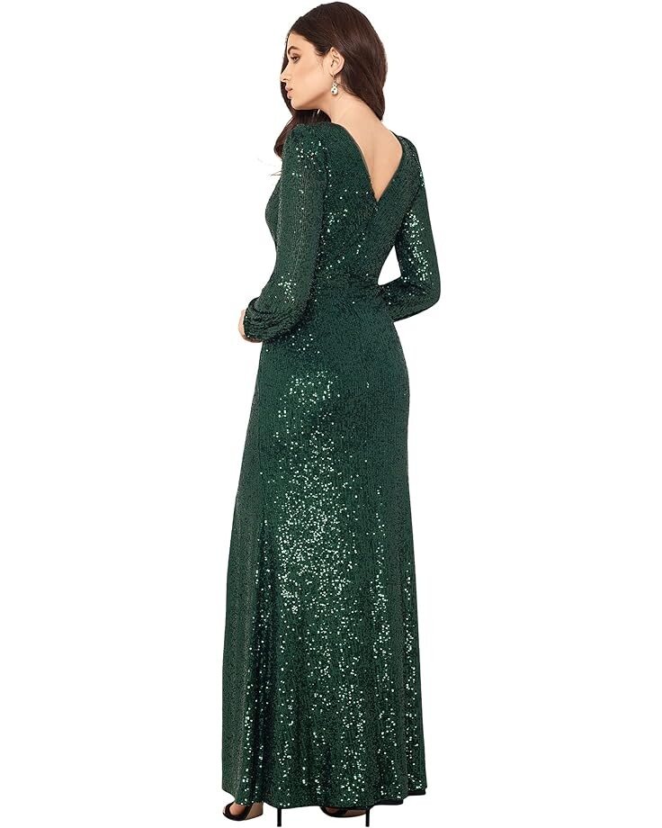 

Платье XSCAPE Long Sleeve Long V-Neck Sequin Gown, цвет Hunter