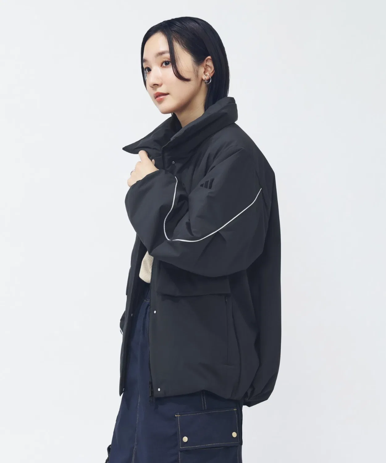Куртка STSV Pad Mid JK, Adidas, без капюшона, свободный крой, чёрный — фото 4