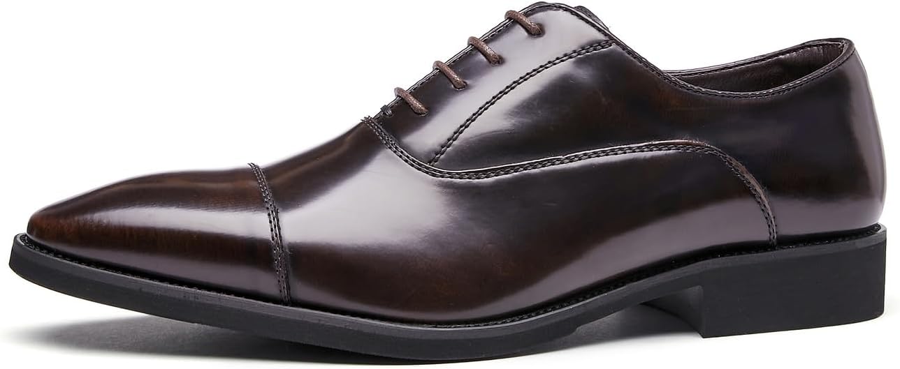 Мужские туфли с закрытым носком Cap Toe, оксфорды, лакированная кожа, для формальных мероприятий, деловых встреч, смокинга, повседневные, дерби, свадебные туфли для мужчин Santimon, коричневый — фото 2