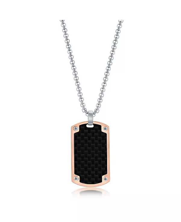 

Мужское ожерелье из нержавеющей стали, розового золота и черного углеродного волокна Metallo, black