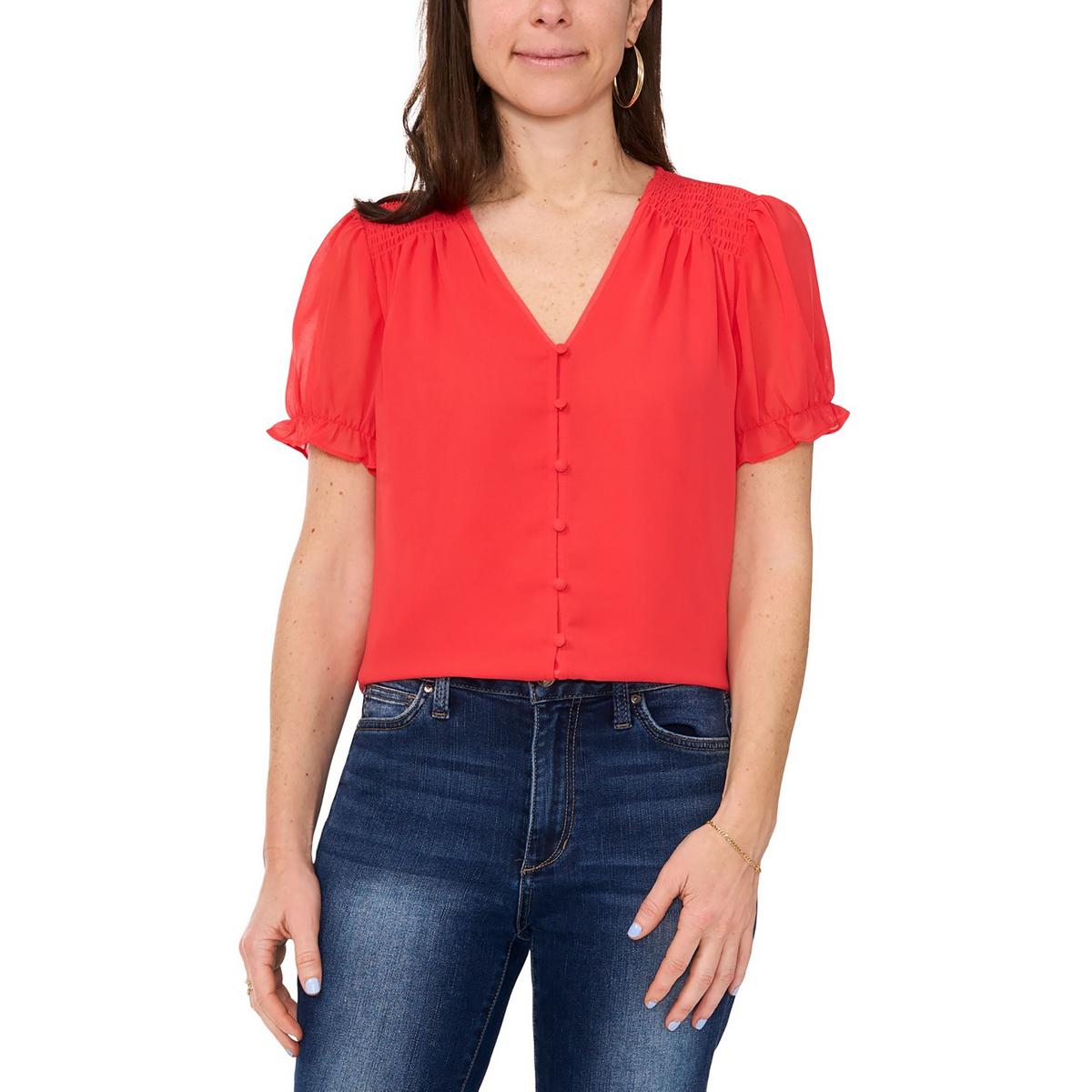 

Женский топ Petites Smocked Chiffon на пуговицах Sam and Jess, цвет cayen