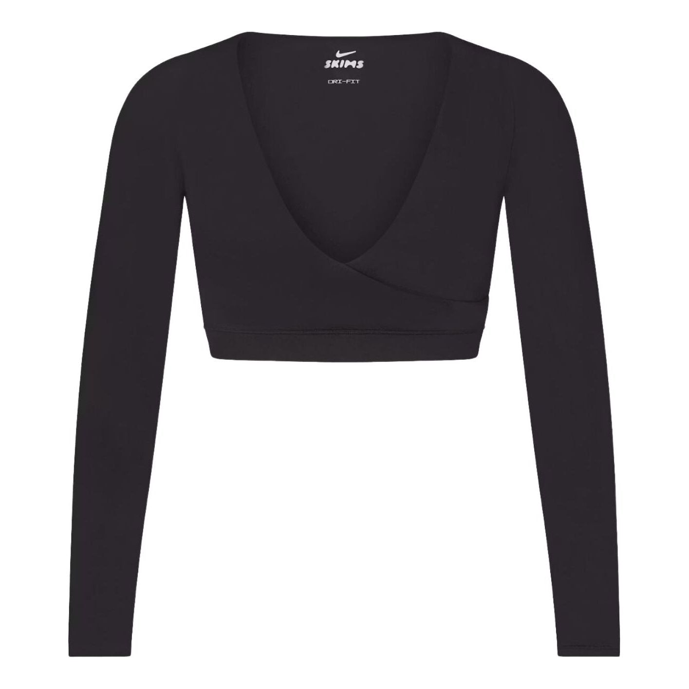 (WMNS) Nike x SKIMS Матовый укороченный топ с длинными рукавами и запахом, цвет «Обсидиан»