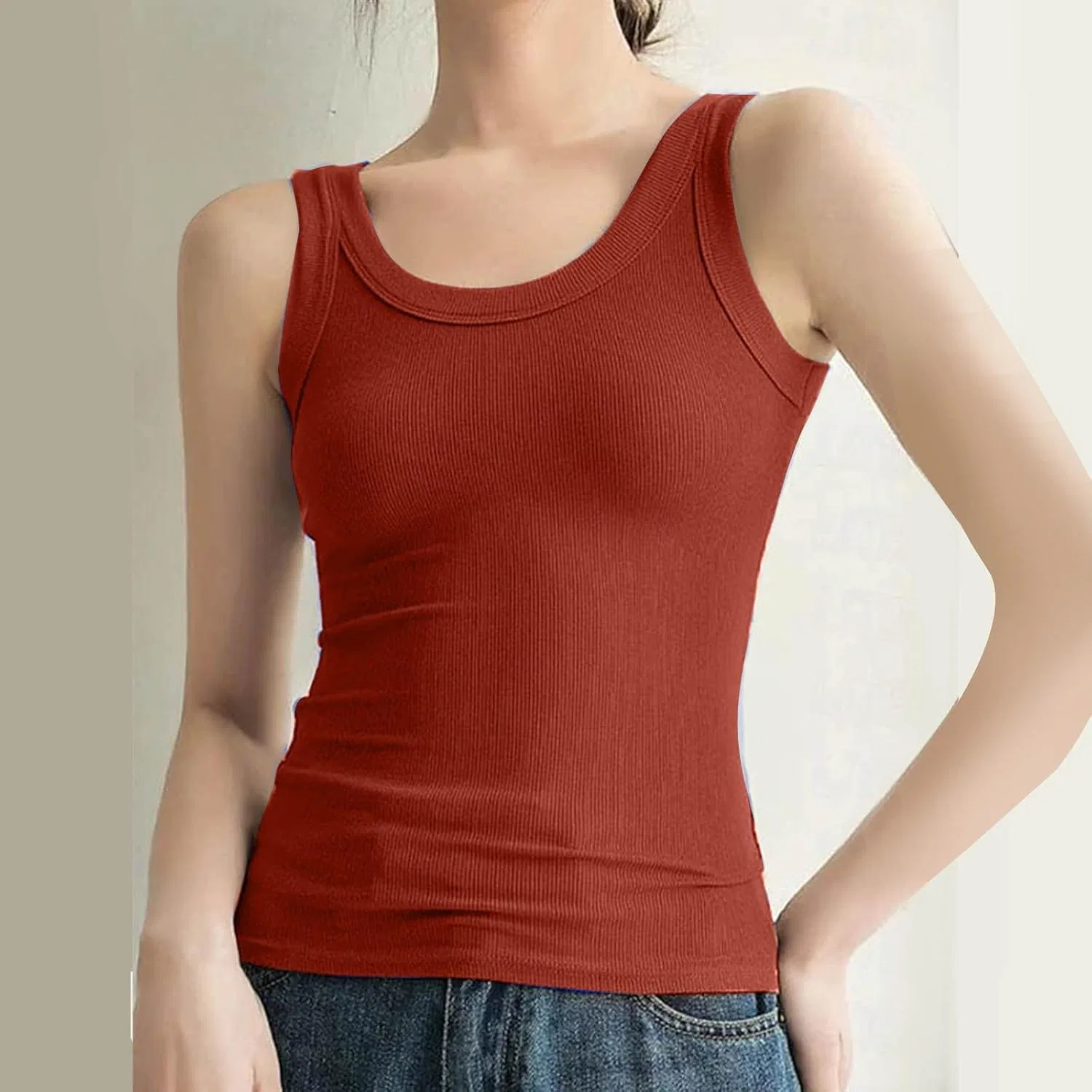 Женский топ-майка из хлопка и льна, sleeveless, watermelon Red — фото 2