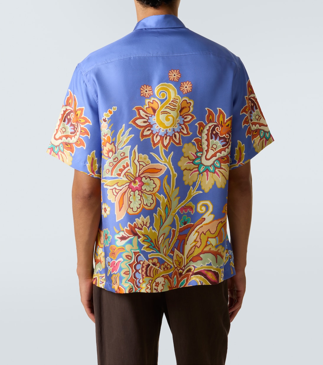 Шелковая рубашка для боулинга с цветочным принтом Etro, Print On Pale Blue Base — фото 4