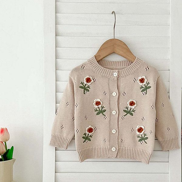 Кардиган для девочки с вышивкой цветов и длинными рукавами Mykids-Usa, White — фото 2