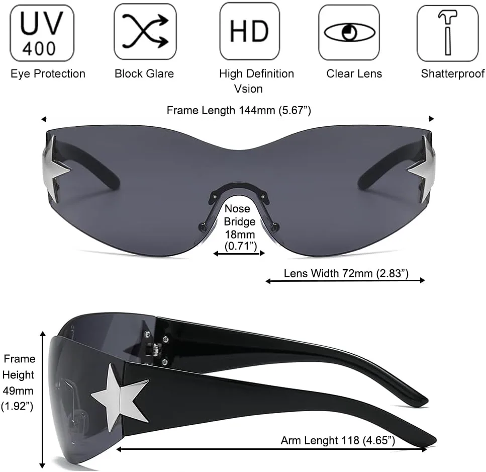 

Солнцезащитные очки Y2K для женщин и мужчин, модные очки-щитки в стиле 2000-х, обтекаемые, без оправы, с увеличенными цельными линзами Azoxus, Black Purple