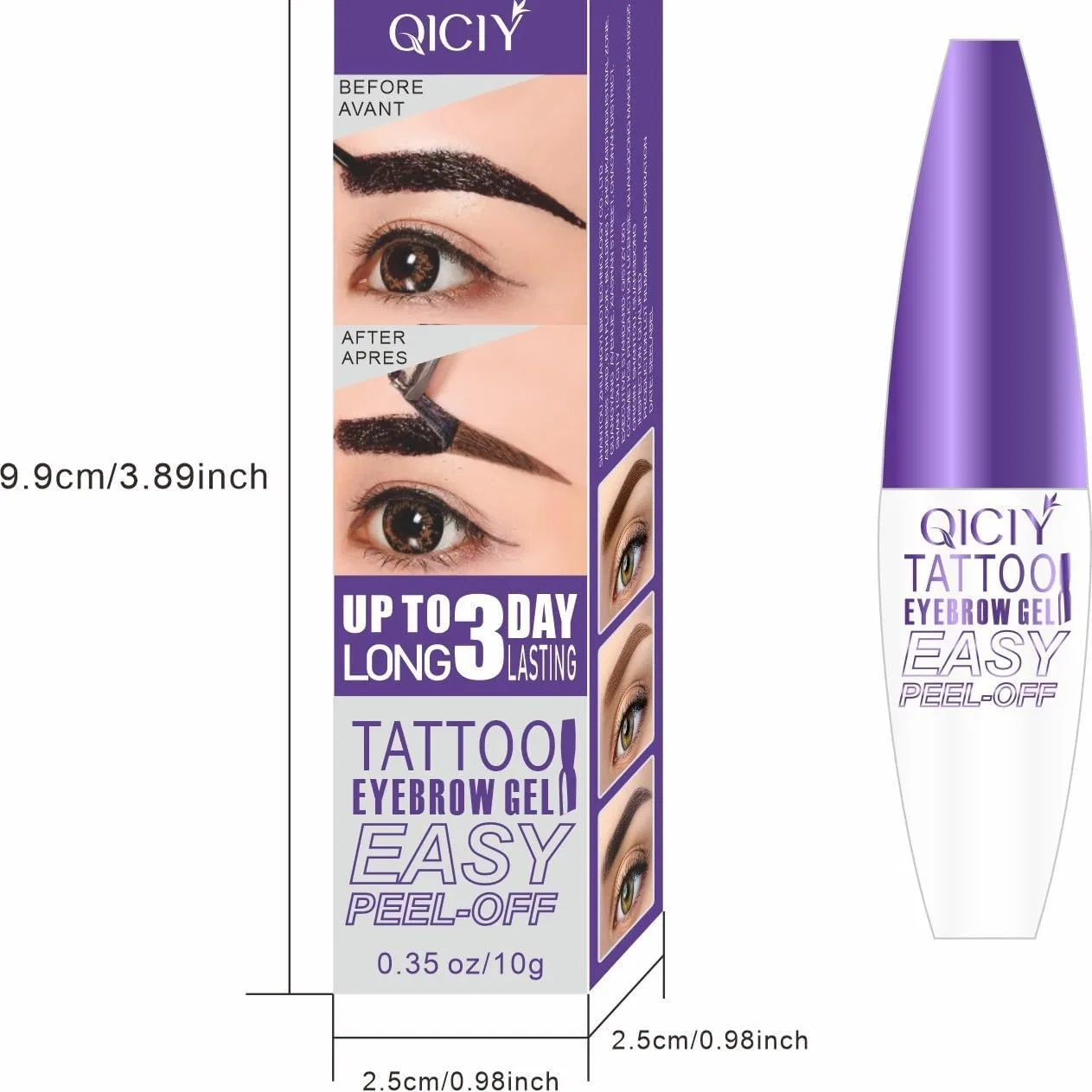 Гель для бровей Easy Peel Tattoo Blow, набор 3 шт., коричневый+светло-коричневый+серо-коричневый, Kuqeoa — фото 2